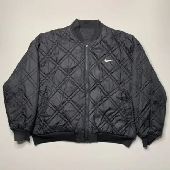 Vintage 90s NIKE Bomber Jacket Reversible Black Quilted Size XXL